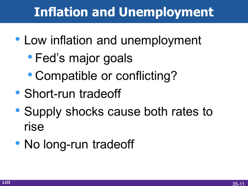 Inflation and Unemployment Low inflation and unemployment Fed’s major goals Compatible or conflicting? Short-run